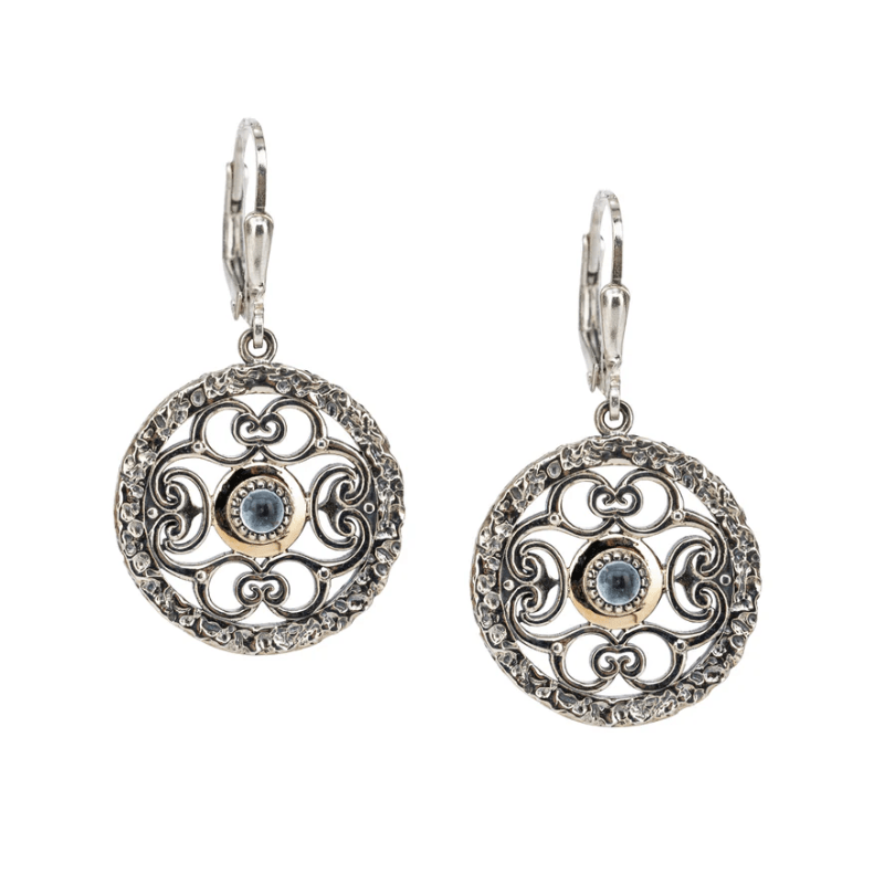 Sterling Silver and 10k Gold Whirlpool Earrings with Sky Blue Topaz - The Celtic Gift Store - Earrings