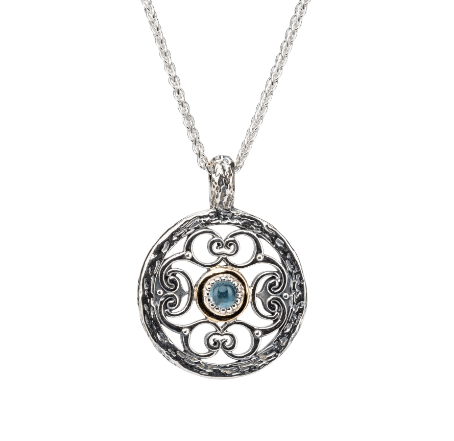 Sterling Silver and 10k Gold Whirlpool Necklace with Sky Blue Topaz - The Celtic Gift Store - Earrings