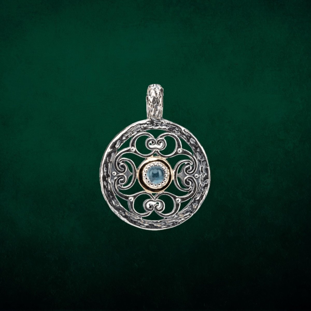 Sterling Silver and 10k Gold Whirlpool Necklace with Sky Blue Topaz - The Celtic Gift Store - Earrings