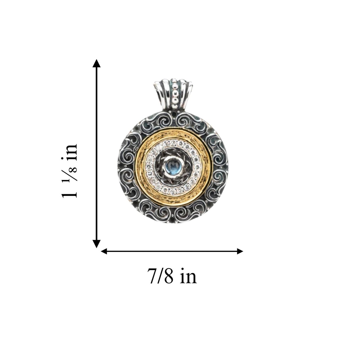 Sterling Silver and 14k Gold Shield Pendant with London Blue Topaz - The Celtic Gift Store - Necklaces