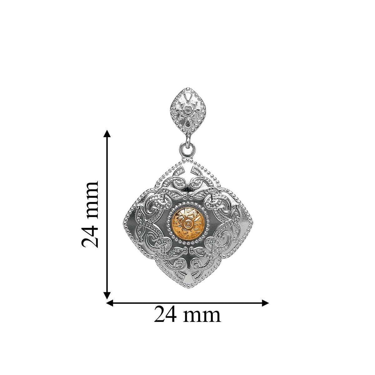 Sterling Silver and 18k Gold Celtic Kite Shield Earrings - The Celtic Gift Store - Earrings