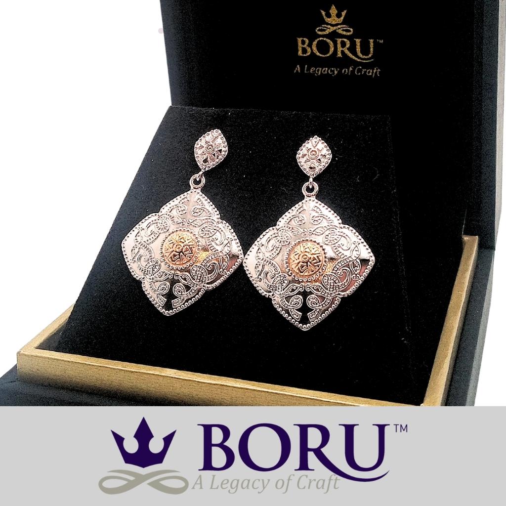 Sterling Silver and 18k Gold Celtic Kite Shield Earrings