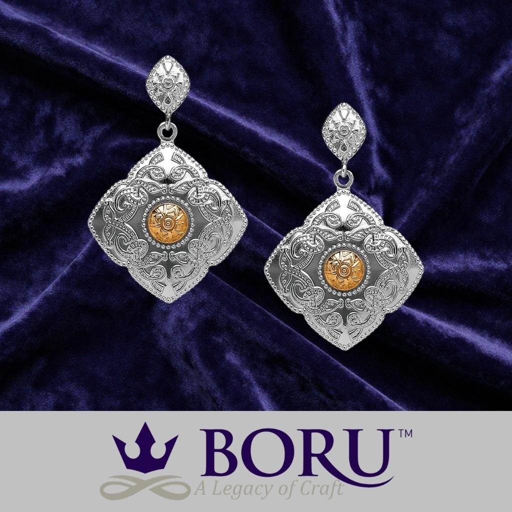 Sterling Silver and 18k Gold Celtic Kite Shield Earrings