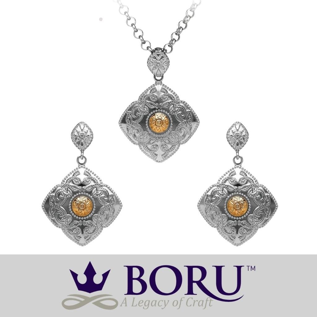 Sterling Silver and 18k Gold Celtic Kite Shield Earrings