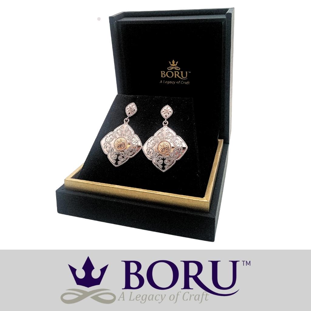 Sterling Silver and 18k Gold Celtic Kite Shield Earrings