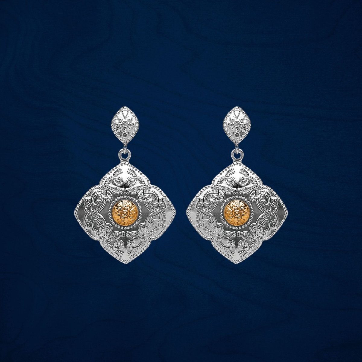 Sterling Silver and 18k Gold Celtic Kite Shield Earrings - The Celtic Gift Store - Earrings