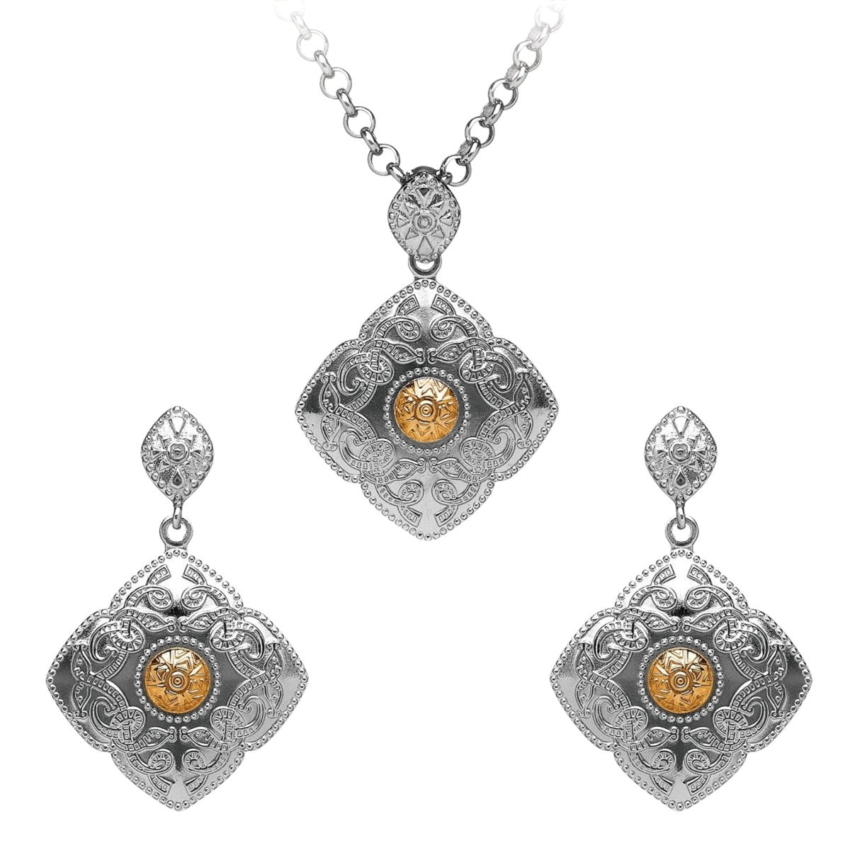 Sterling Silver and 18k Gold Celtic Kite Shield Necklace - The Celtic Gift Store - Necklaces