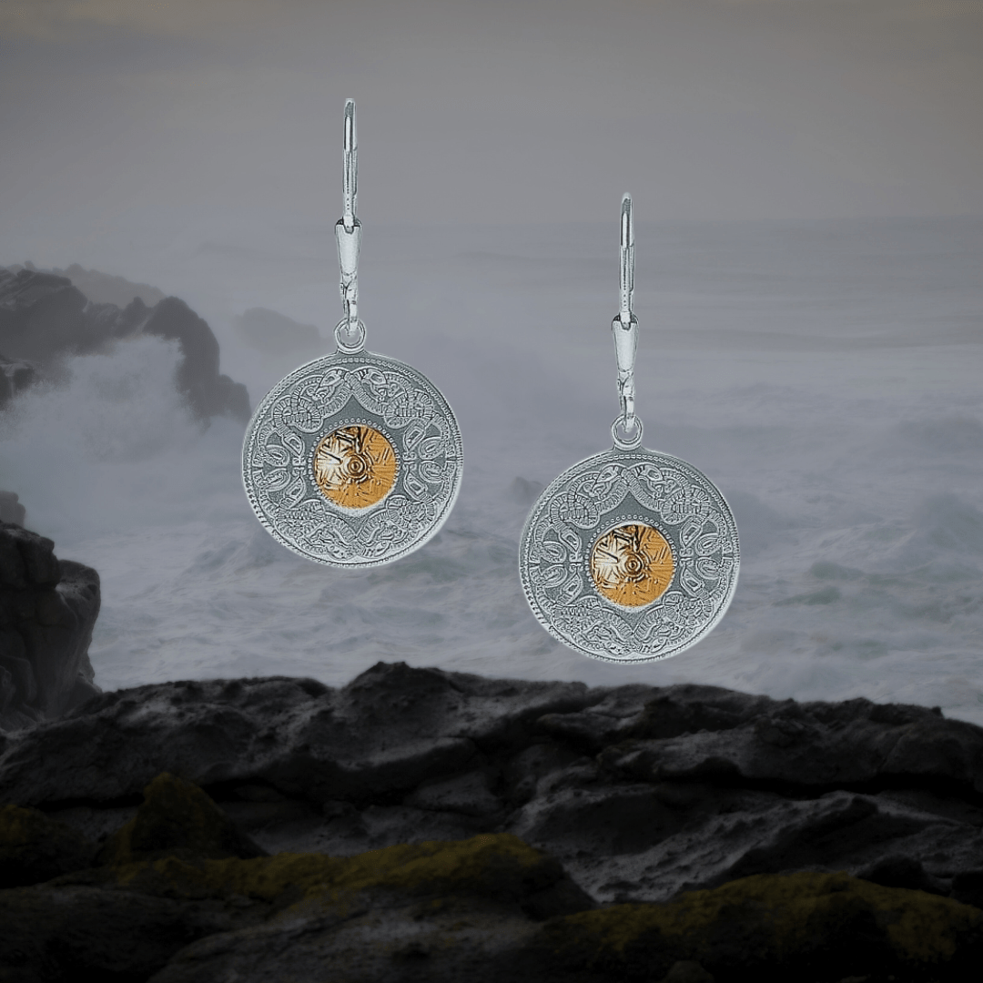 Sterling Silver and 18k Gold Celtic Shield Earrings - Medium - The Celtic Gift Store - Earrings