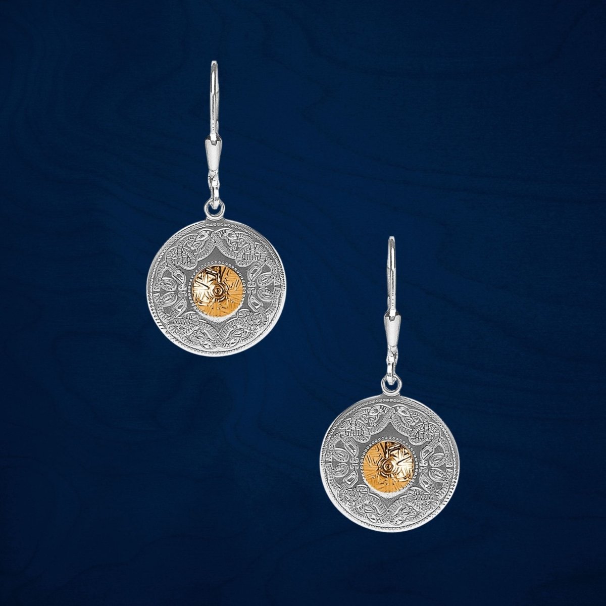 Sterling Silver and 18k Gold Celtic Shield Earrings - Medium - The Celtic Gift Store - Earrings