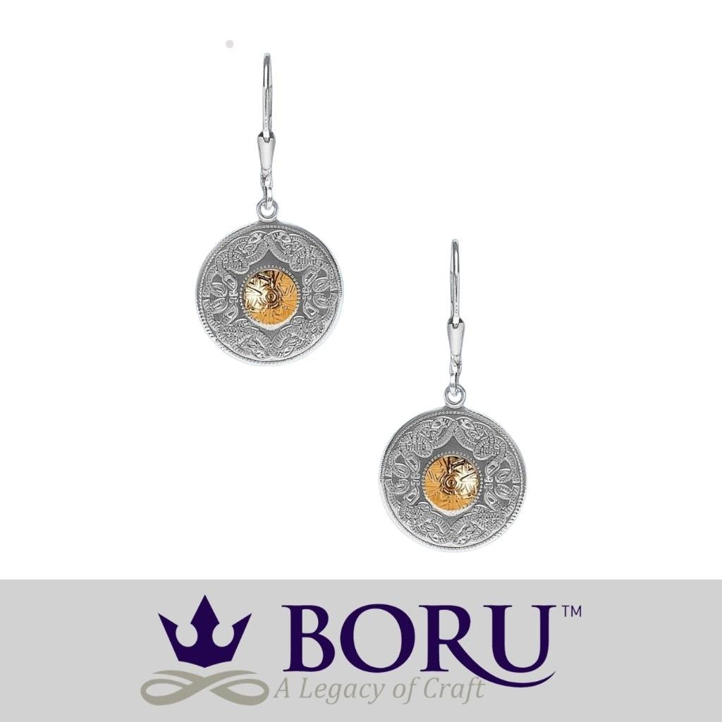 Sterling Silver and 18k Gold Celtic Shield Earrings- Medium