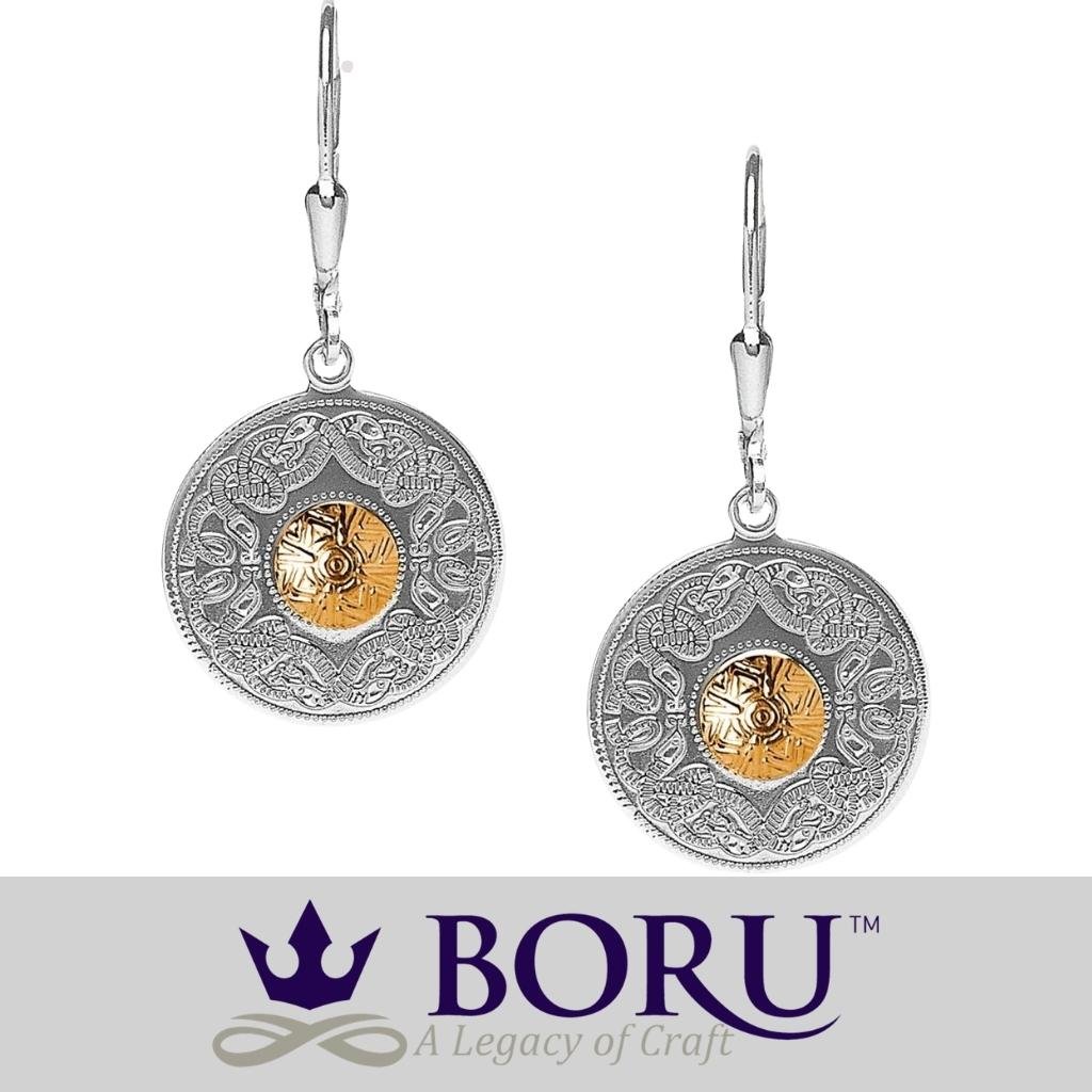 Sterling Silver and 18k Gold Celtic Shield Earrings- Medium