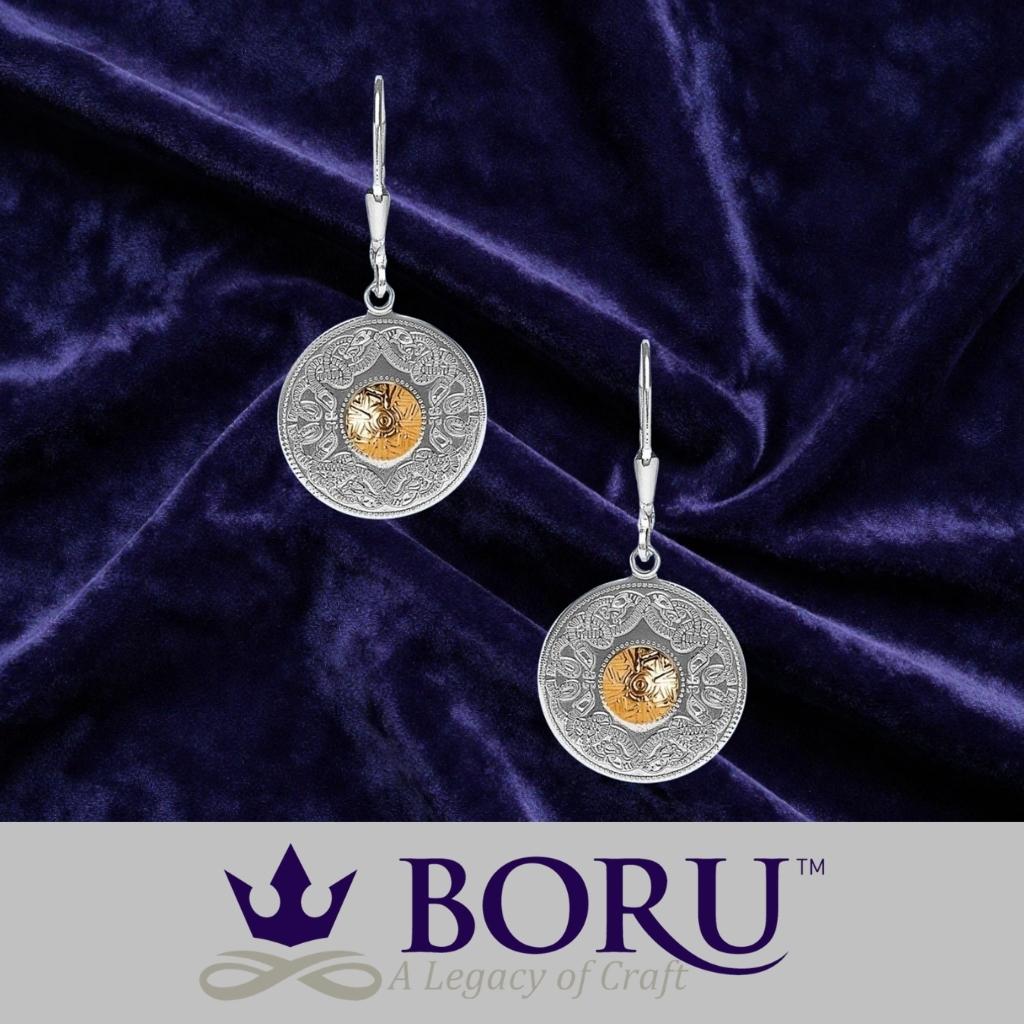 Sterling Silver and 18k Gold Celtic Shield Earrings- Medium