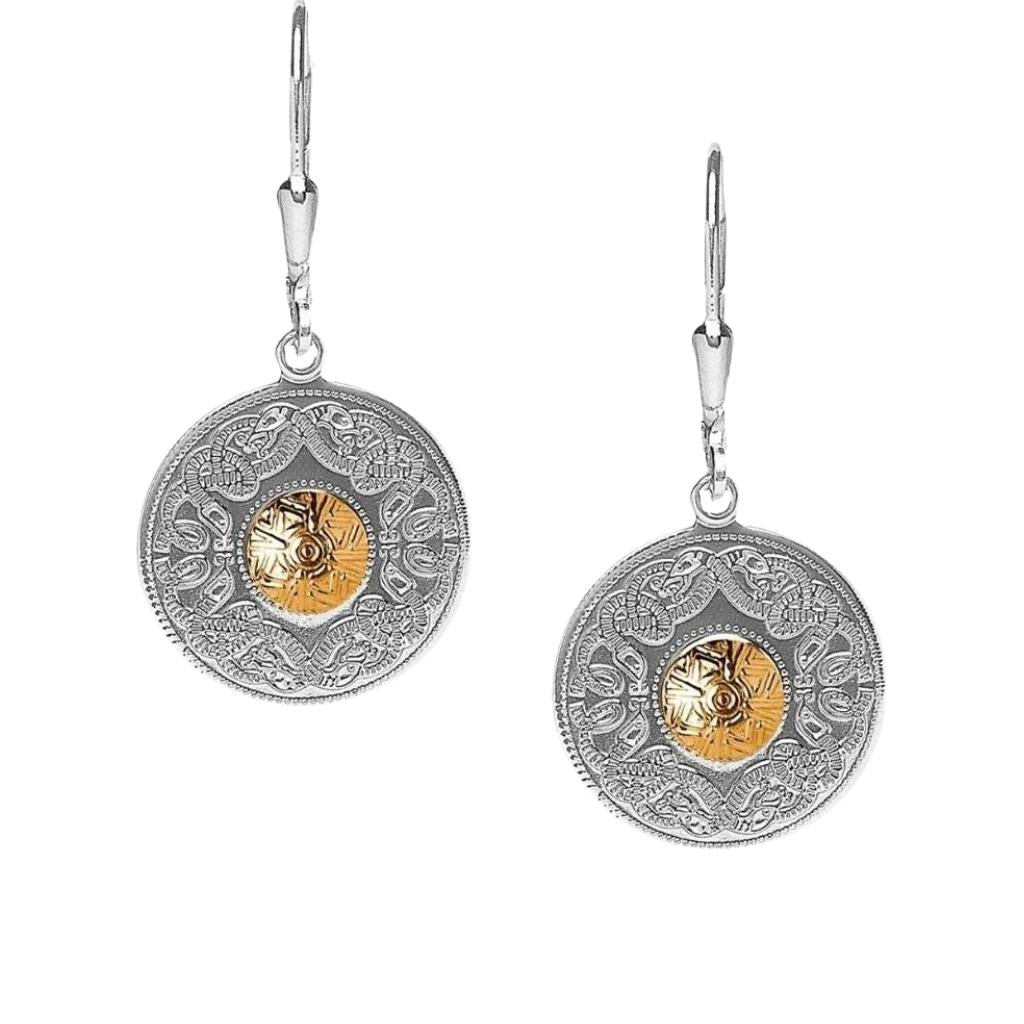 Sterling Silver and 18k Gold Celtic Shield Earrings- Medium