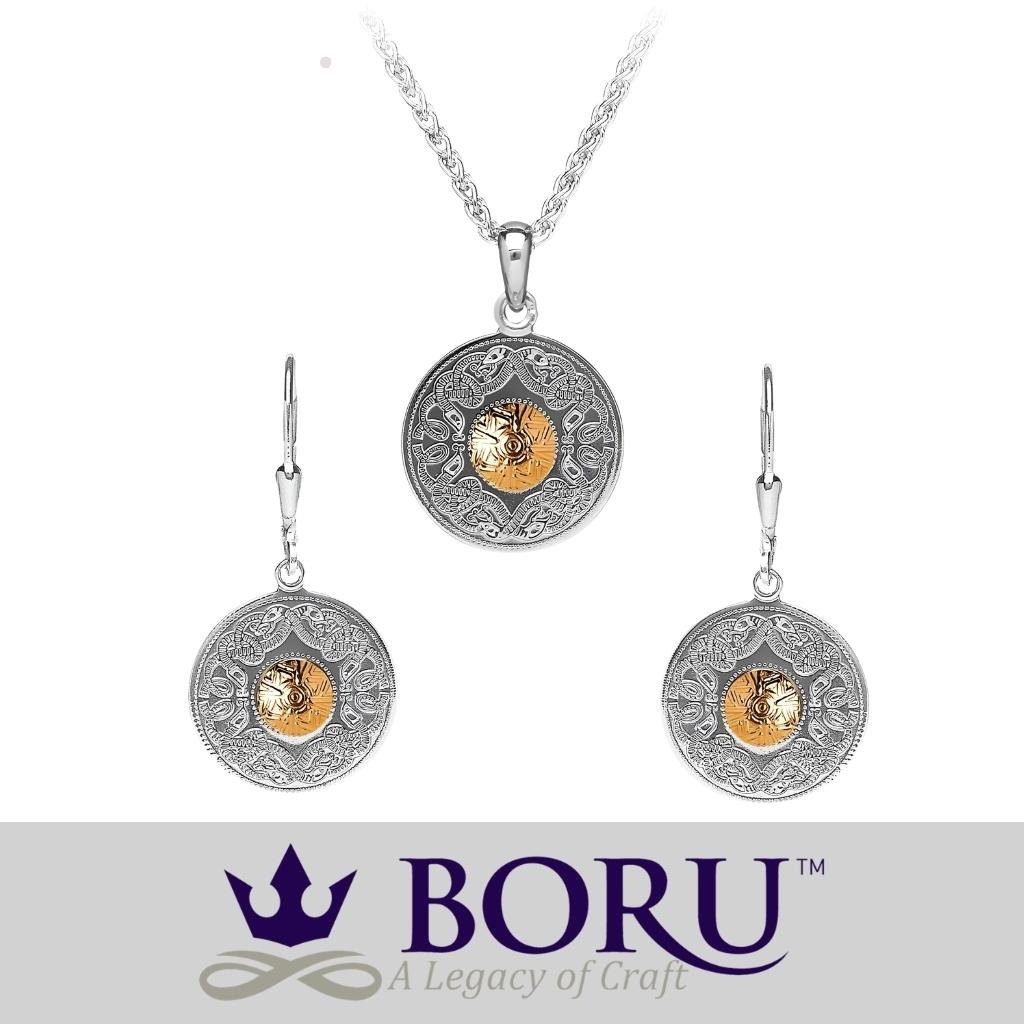 Sterling Silver and 18k Gold Celtic Shield Earrings- Medium