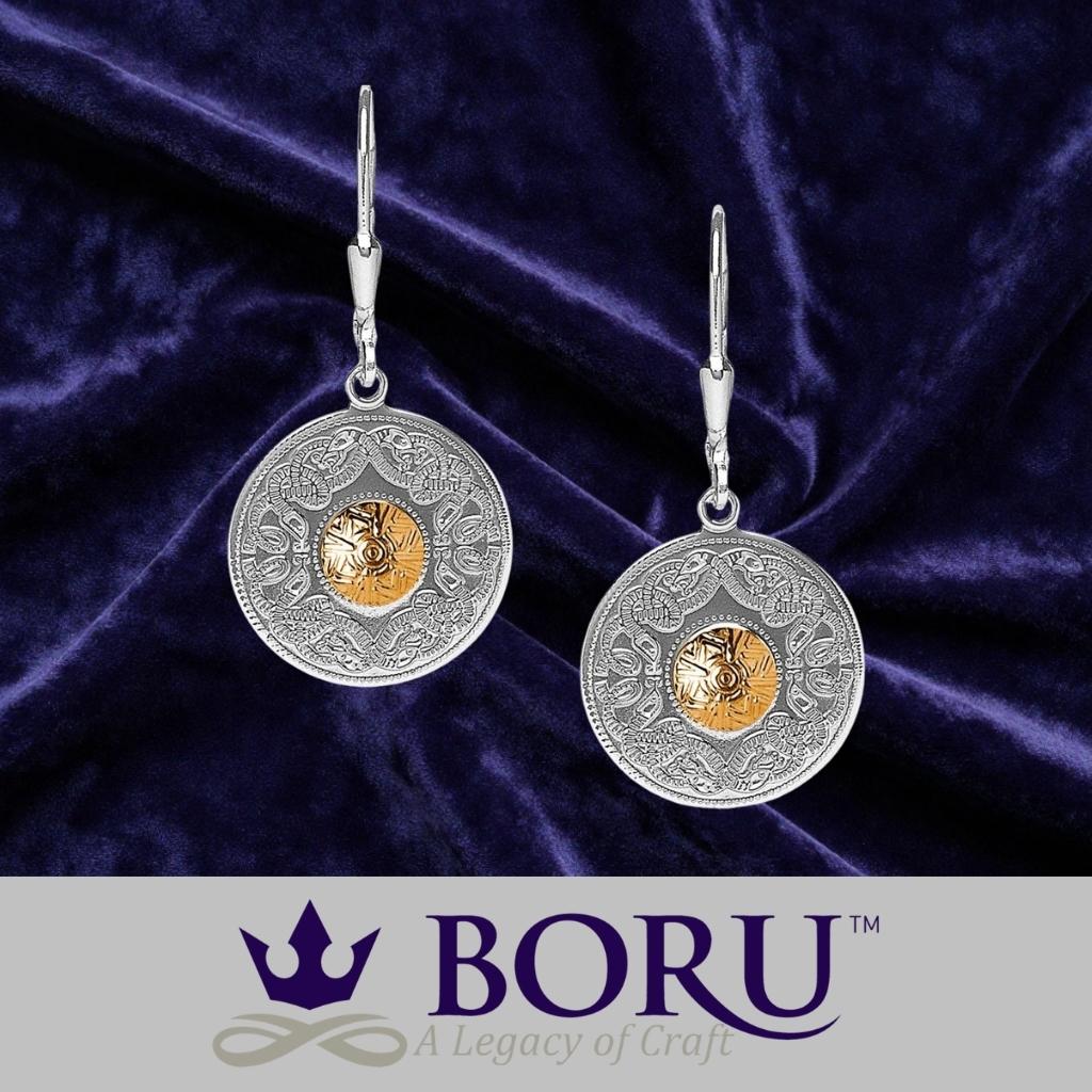 Sterling Silver and 18k Gold Celtic Shield Earrings- Medium