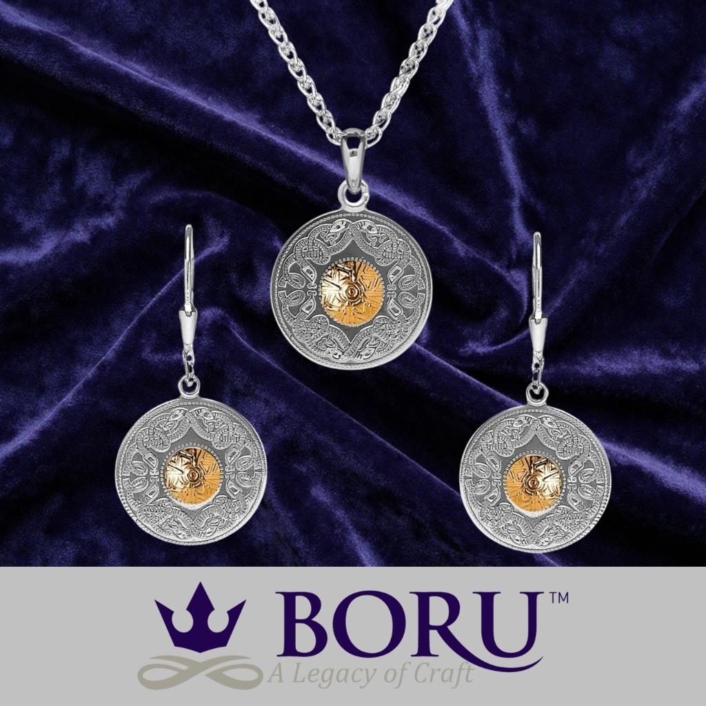 Sterling Silver and 18k Gold Celtic Shield Necklace- Medium