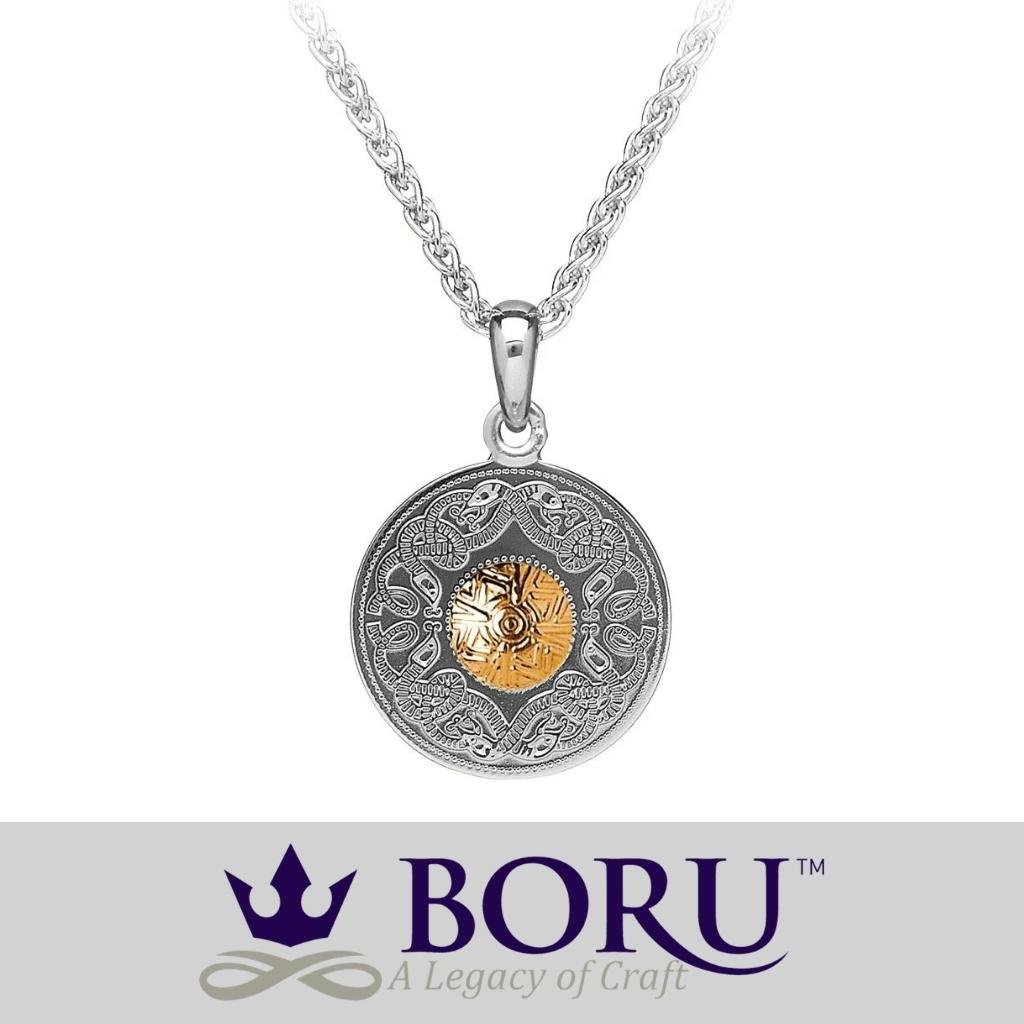 Sterling Silver and 18k Gold Celtic Shield Necklace- Medium