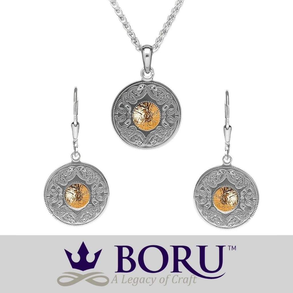 Sterling Silver and 18k Gold Celtic Shield Necklace- Medium