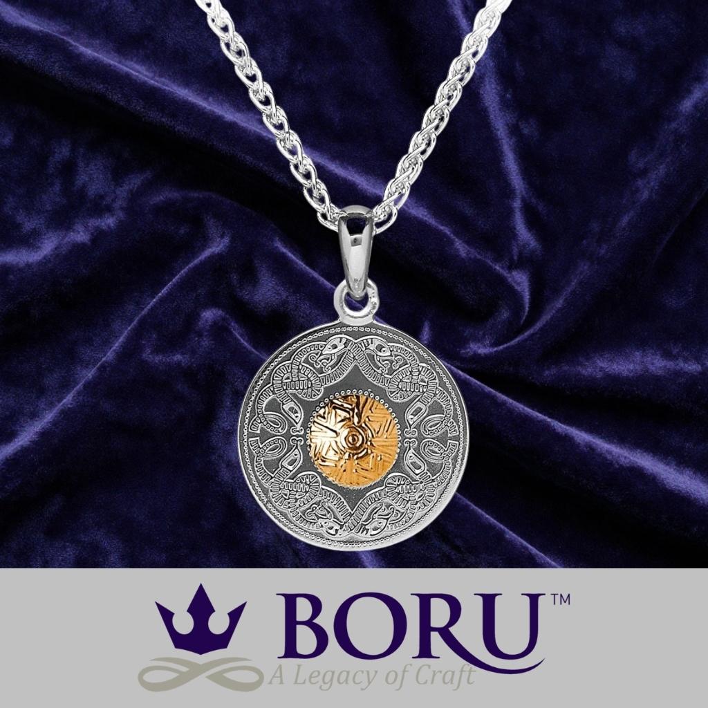 Sterling Silver and 18k Gold Celtic Shield Necklace- Medium