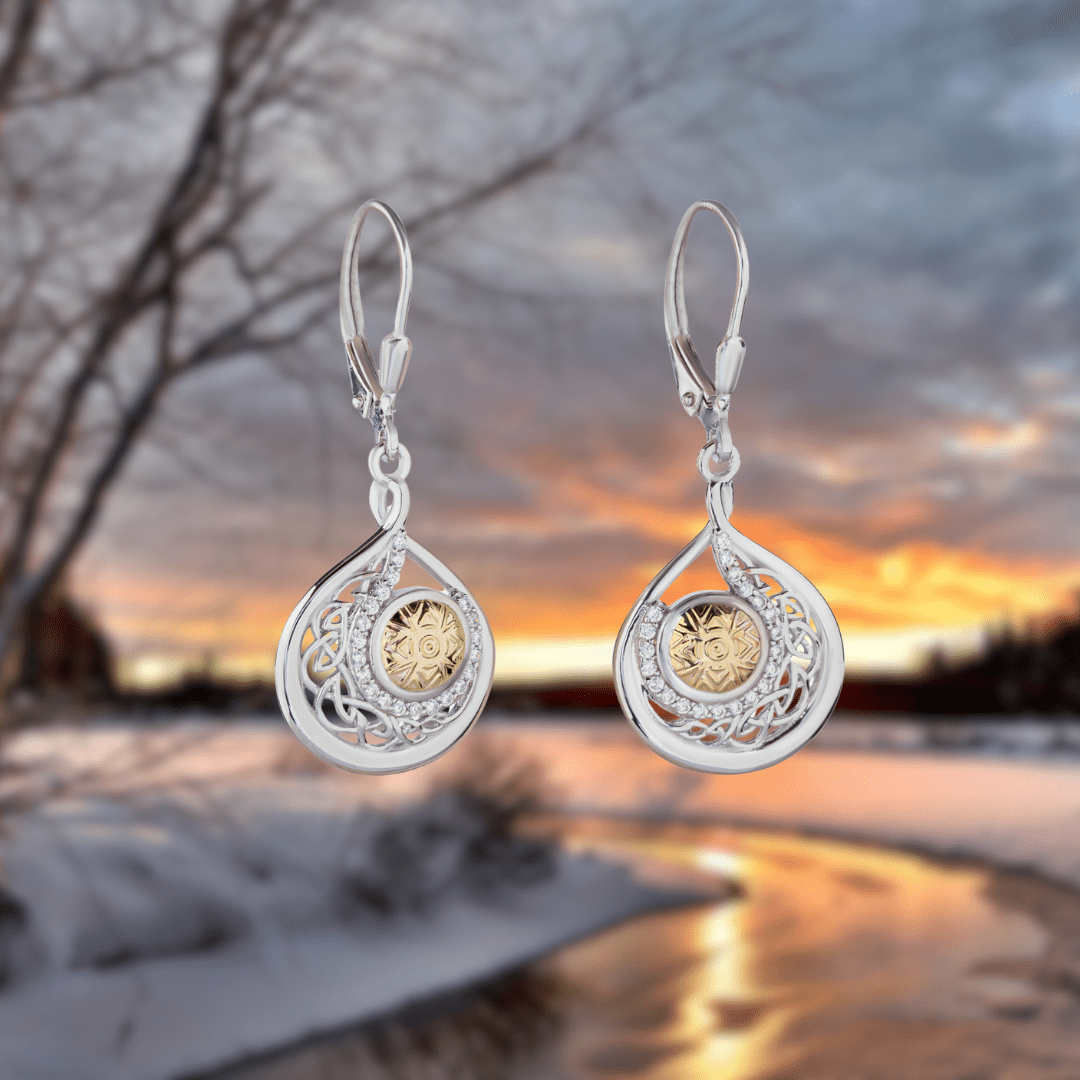 Sterling Silver and 18k Gold Solstice Teardrop Earrings - The Celtic Gift Store - Earrings