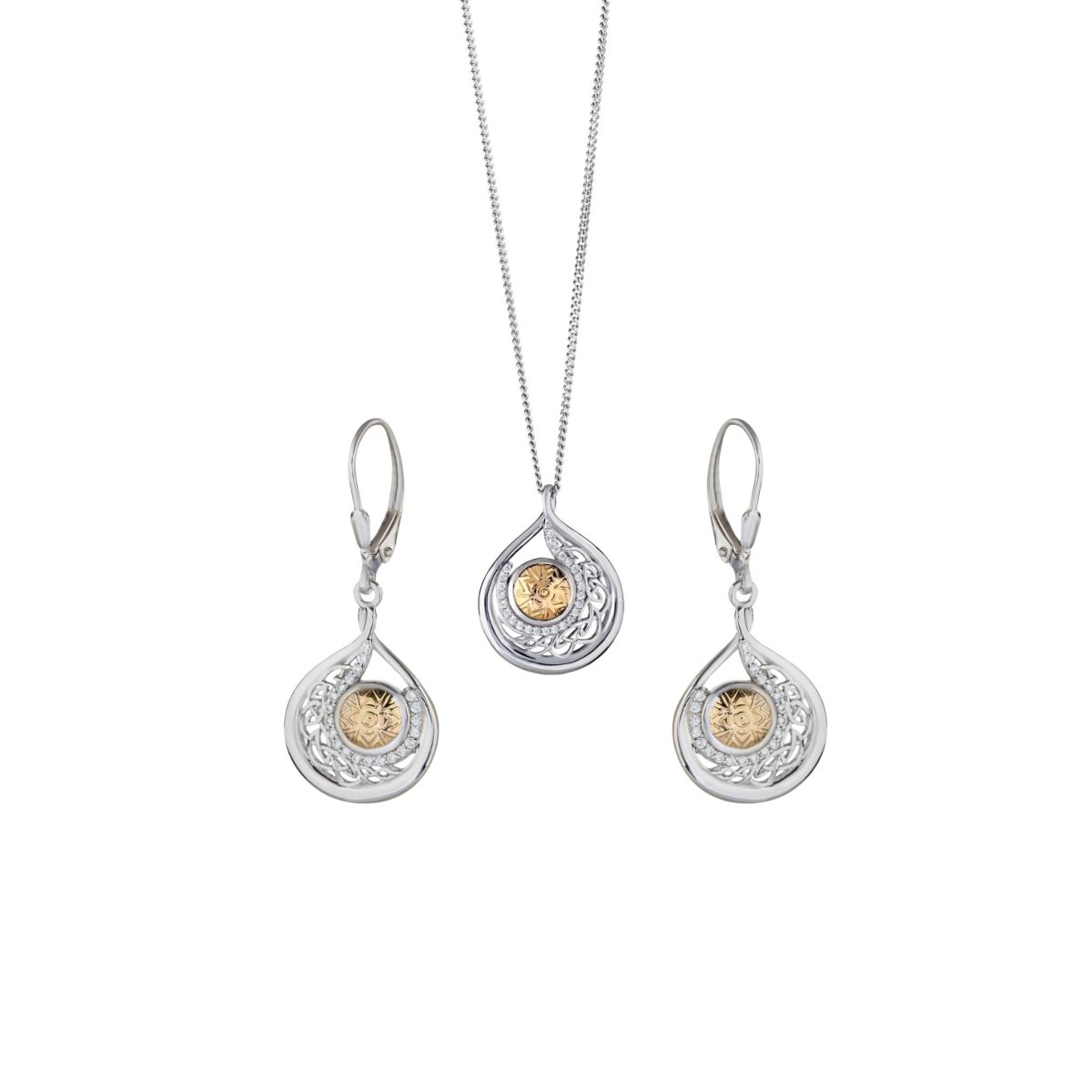 Sterling Silver and 18k Gold Solstice Teardrop Earrings - The Celtic Gift Store - Earrings