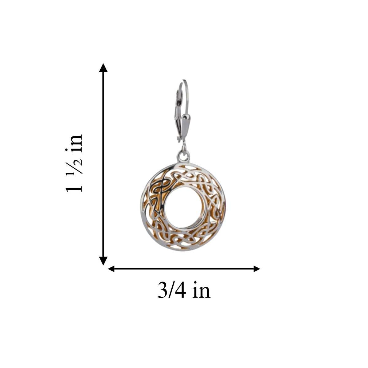 Sterling Silver and 22k Gold Celtic Knot Round Window Earrings - The Celtic Gift Store - Earrings