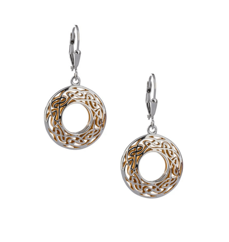 Sterling Silver and 22k Gold Celtic Knot Round Window Earrings - The Celtic Gift Store - Earrings