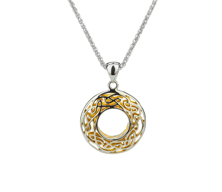Sterling Silver and 22k Gold Celtic Knot Round Window Necklace - The Celtic Gift Store - Necklaces