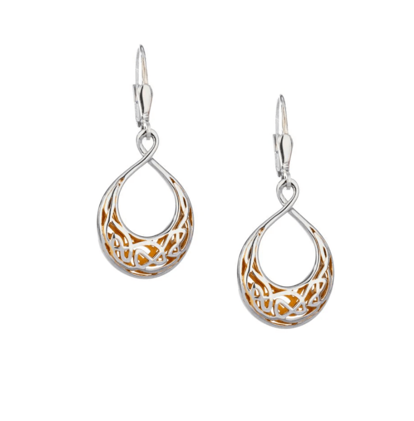 Sterling Silver and 22k Gold Celtic Teardrop Window Earrings - The Celtic Gift Store - Earrings