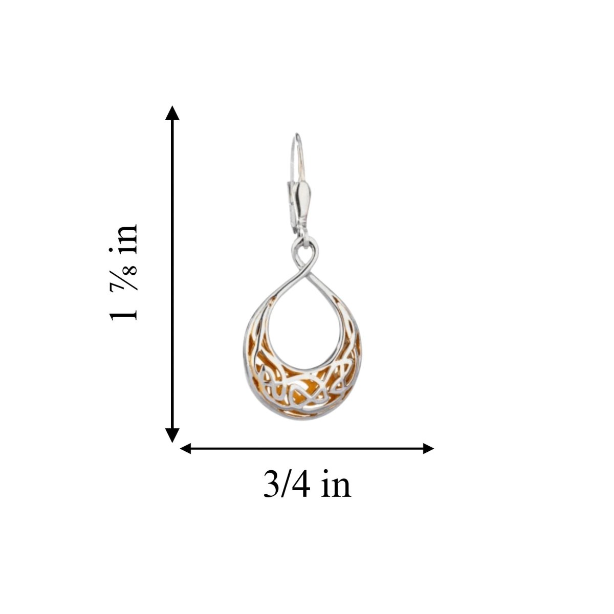 Sterling Silver and 22k Gold Celtic Teardrop Window Earrings - The Celtic Gift Store - Earrings