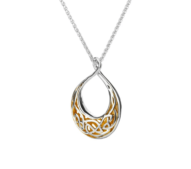 Sterling Silver and 22k Gold Celtic Teardrop Window Necklace - The Celtic Gift Store - Necklaces