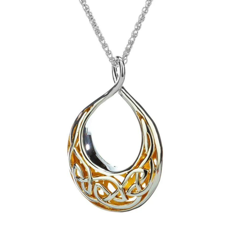 Sterling Silver and 22k Gold Celtic Teardrop Window Necklace - The Celtic Gift Store - Necklaces