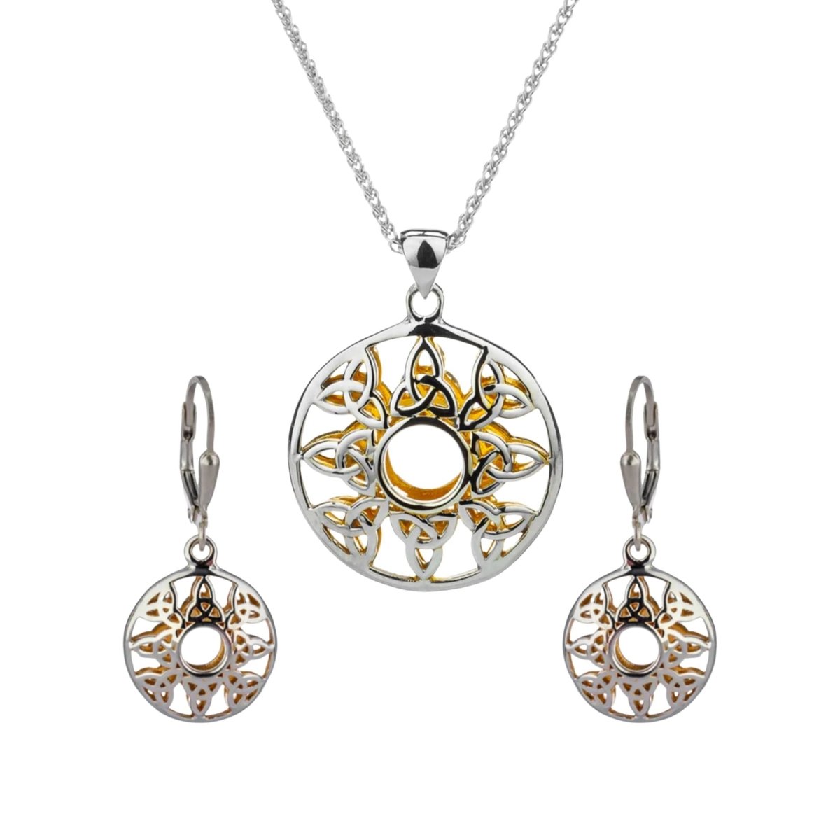 Sterling Silver and 22k Gold Trinity Knot Circular Window Earrings - The Celtic Gift Store - Earrings