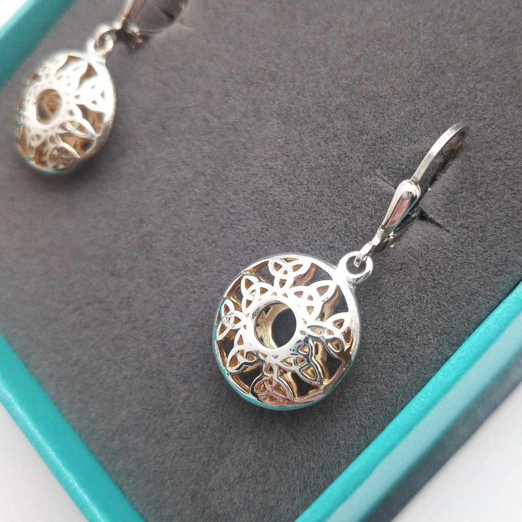 Sterling Silver and 22k Gold Trinity Knot Circular Window Earrings