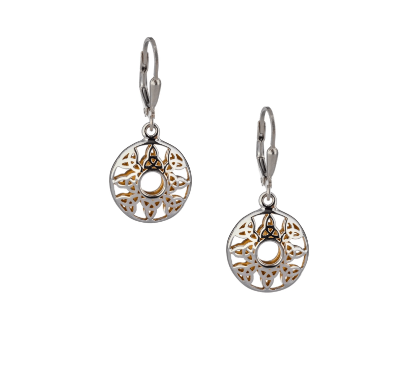 Sterling Silver and 22k Gold Trinity Knot Circular Window Earrings - The Celtic Gift Store - Earrings