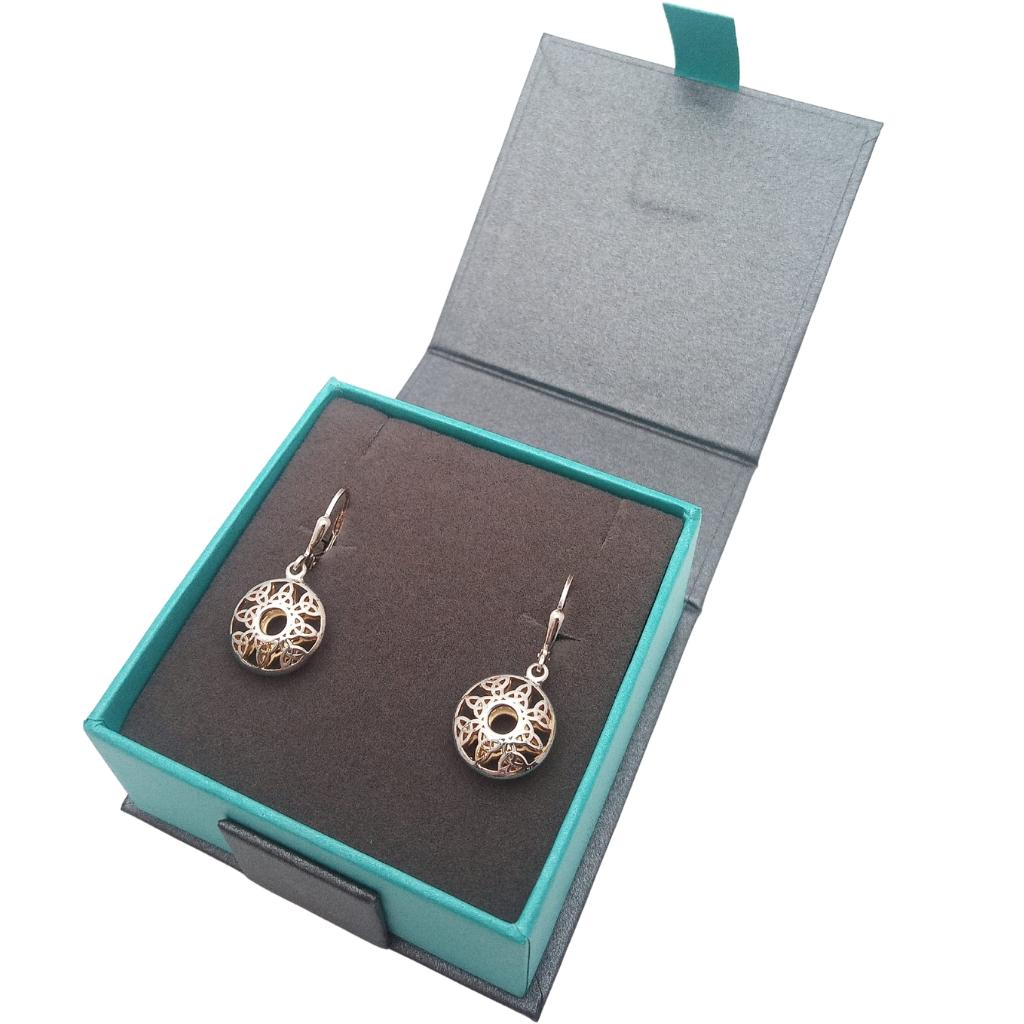 Sterling Silver and 22k Gold Trinity Knot Circular Window Earrings