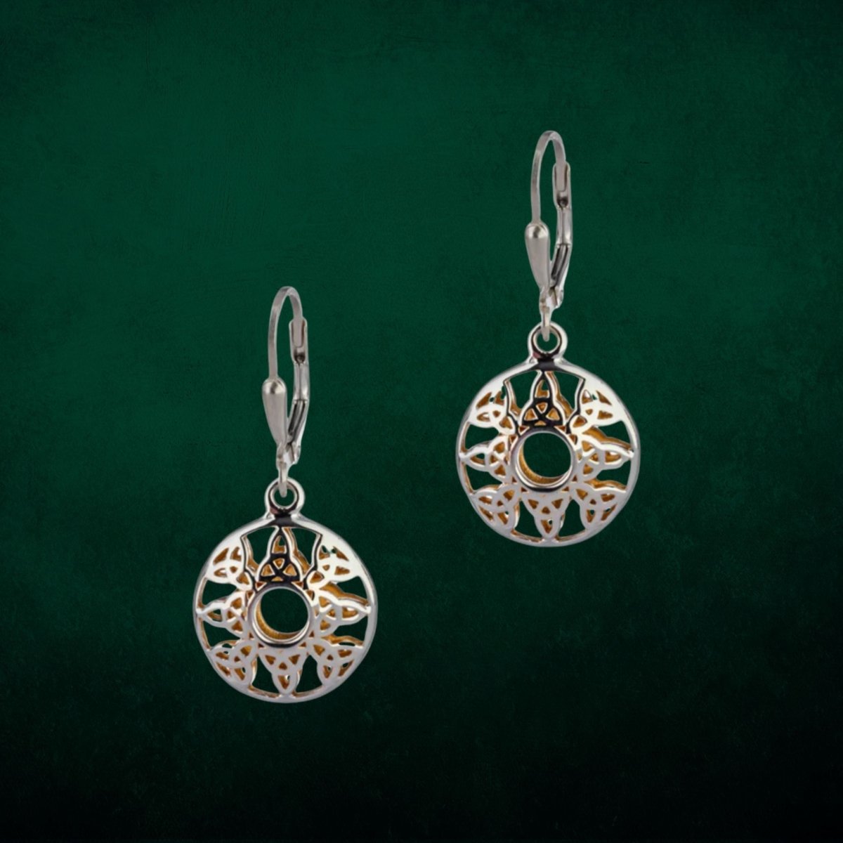 Sterling Silver and 22k Gold Trinity Knot Circular Window Earrings - The Celtic Gift Store - Earrings