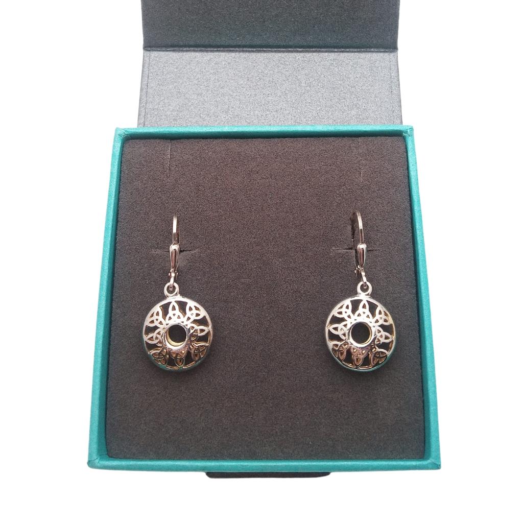 Sterling Silver and 22k Gold Trinity Knot Circular Window Earrings