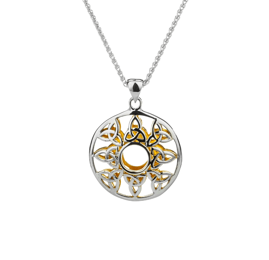 Sterling Silver and 22k Gold Trinity Knot Circular Window Necklace - The Celtic Gift Store - Necklaces