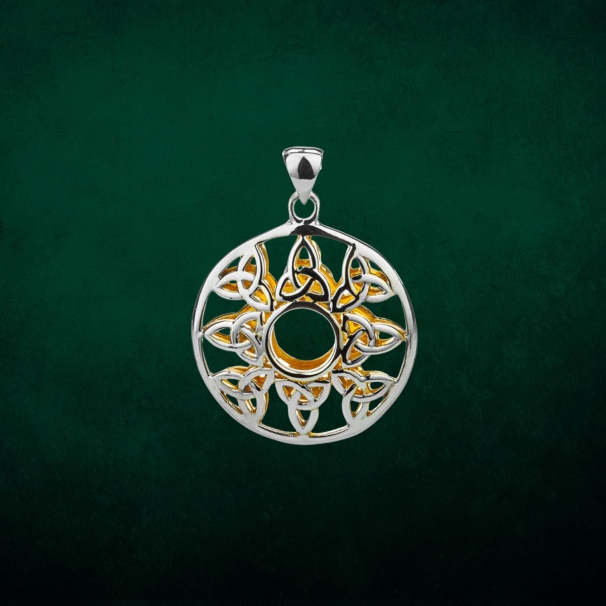Sterling Silver and 22k Gold Trinity Knot Circular Window Necklace - The Celtic Gift Store - Necklaces