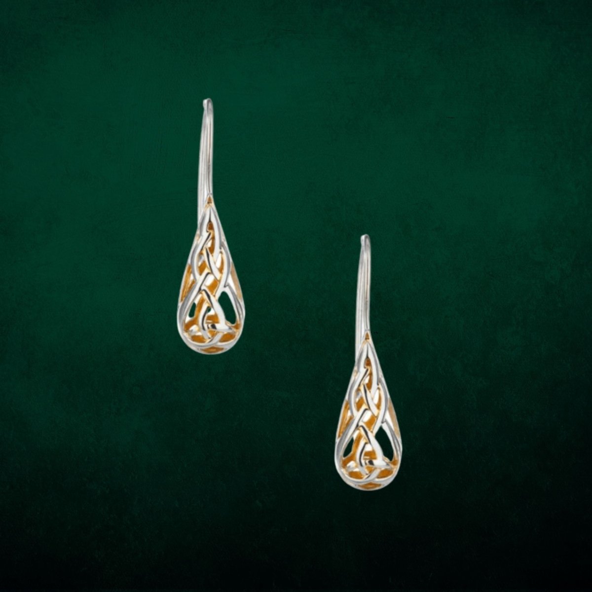 Sterling Silver and 22k Gold Trinity Knot Teardrop Earrings - The Celtic Gift Store - Earrings