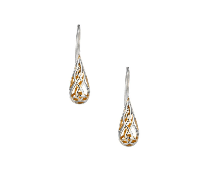 Sterling Silver and 22k Gold Trinity Knot Teardrop Earrings - The Celtic Gift Store - Earrings
