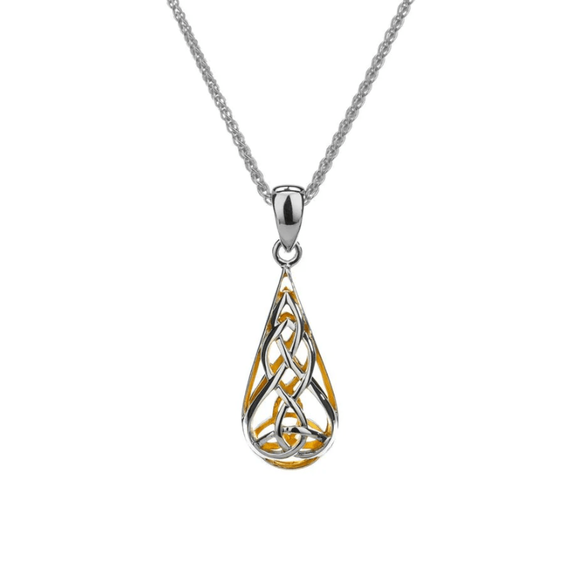 Sterling Silver and 22k Gold Trinity Knot Teardrop Necklace - The Celtic Gift Store - Necklaces