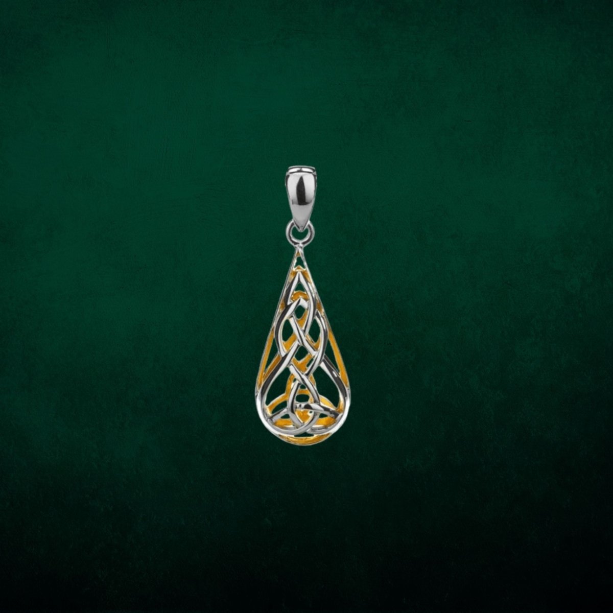Sterling Silver and 22k Gold Trinity Knot Teardrop Necklace - The Celtic Gift Store - Necklaces