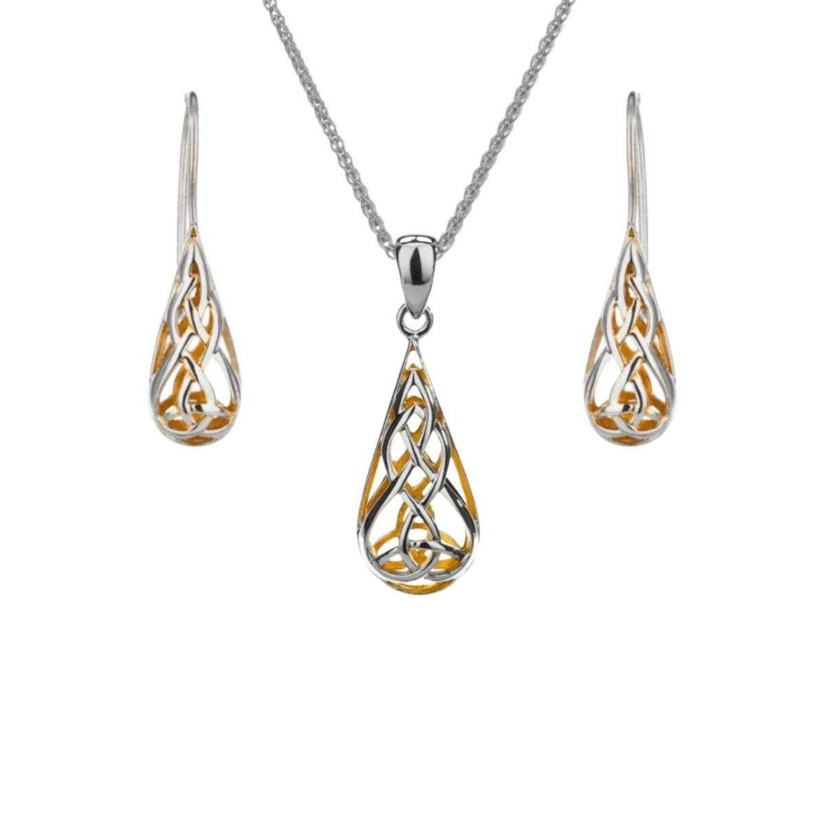 Sterling Silver and 22k Gold Trinity Knot Teardrop Necklace - The Celtic Gift Store - Necklaces