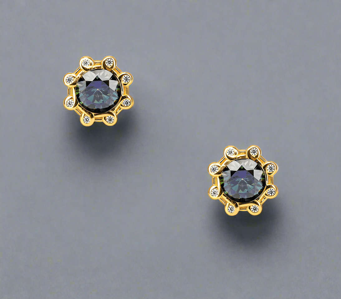 Sterling Silver and 23k Gold Celestial Earrings with Blue Moissanite - The Celtic Gift Store - Earrings