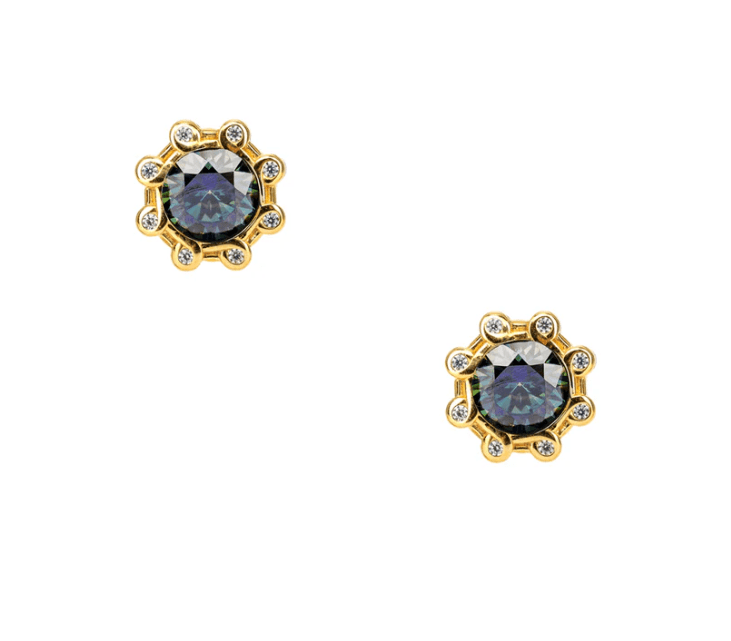 Sterling Silver and 23k Gold Celestial Earrings with Blue Moissanite - The Celtic Gift Store - Earrings