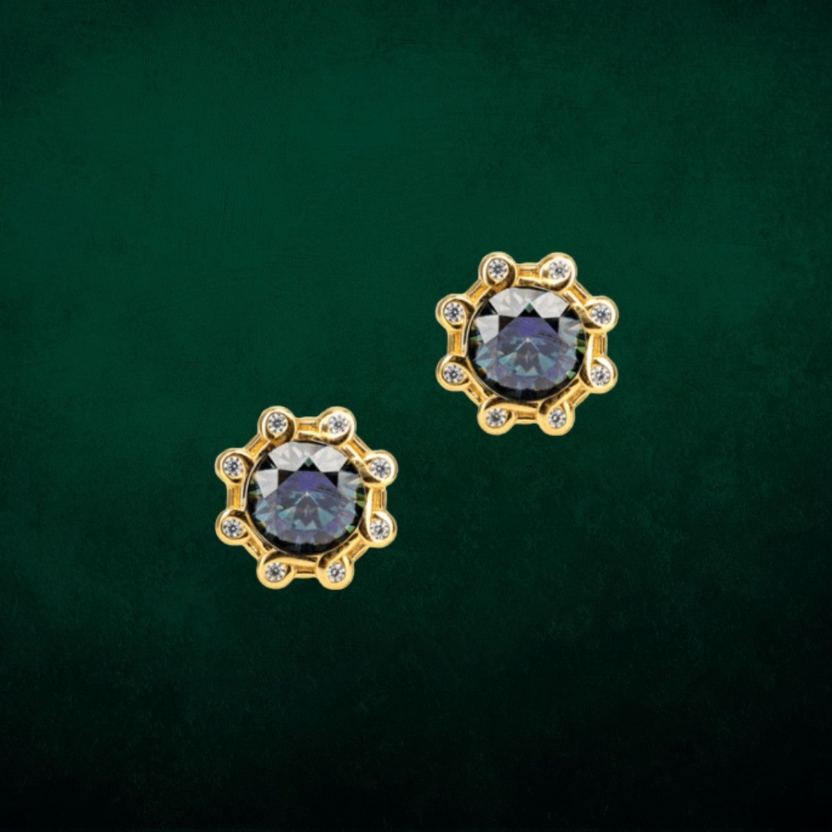 Sterling Silver and 23k Gold Celestial Earrings with Blue Moissanite - The Celtic Gift Store - Earrings
