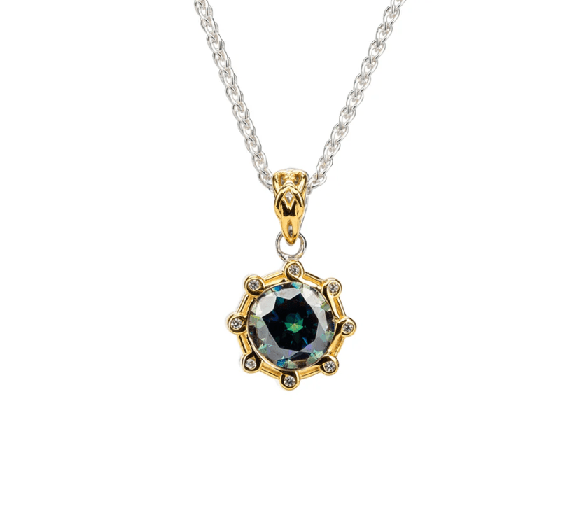 Sterling Silver and 23k Gold Celestial Necklace with Blue Moissanite - The Celtic Gift Store - Necklaces