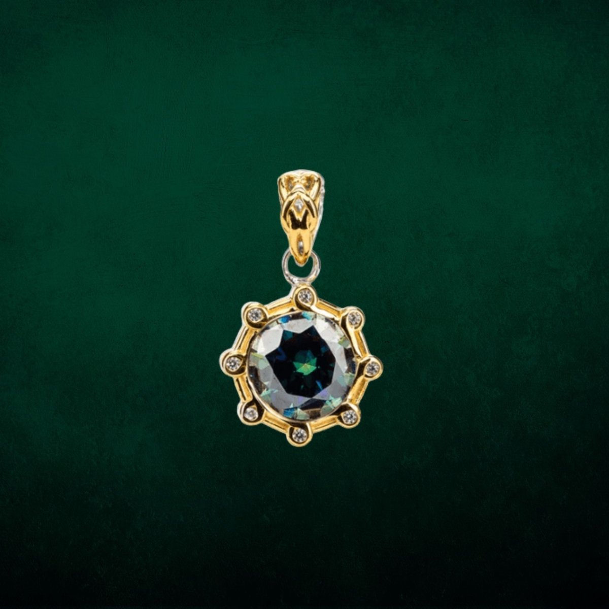 Sterling Silver and 23k Gold Celestial Necklace with Blue Moissanite - The Celtic Gift Store - Necklaces